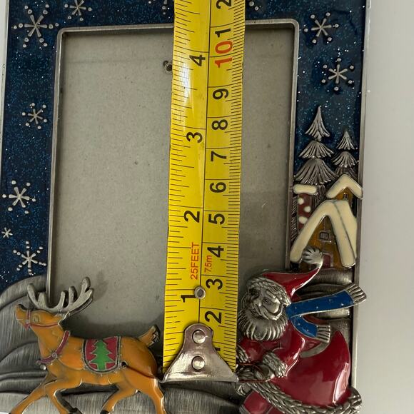 3D Enameled Metal Christmas Photo Frame 3x4.5 Santa Reindeer Snow - Picture 7 of 7